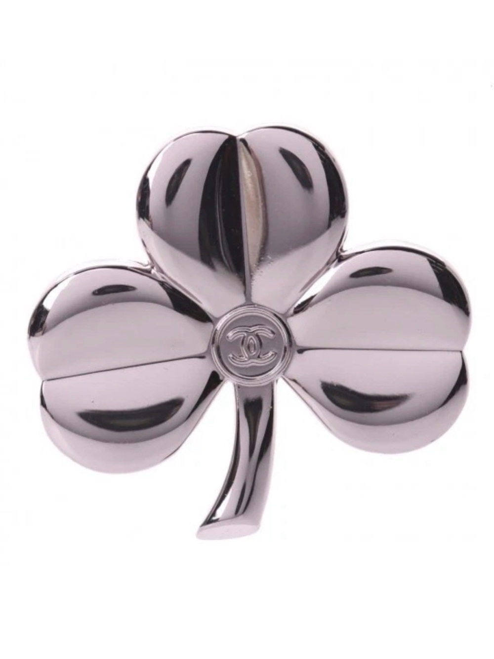 CHANEL Silver Four-Leaf Clover Pin brooch and mascara sample